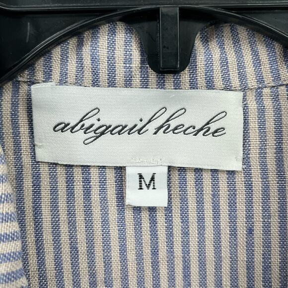 Abigail Heche Striped Collared Linen Shirt Dress With Pockets Size Medium - Picture 4 of 4